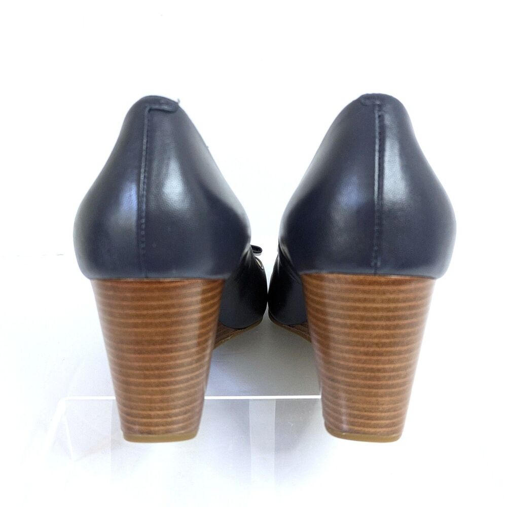Cole Haan Adair Navy Blue 9B Leather Wedge Heels Pumps W13162 Business Casual - Picture 9 of 14